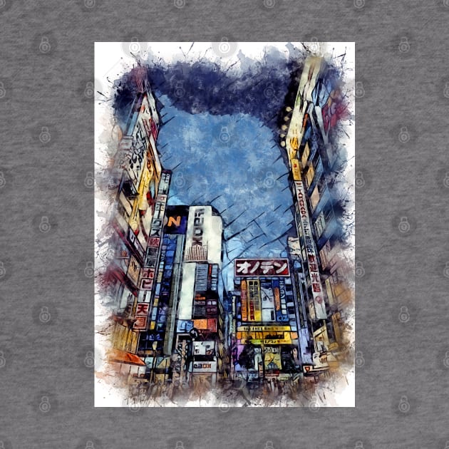 Tokyo City Streets Travel Poster Series watercolor ink edition 02 by Naumovski